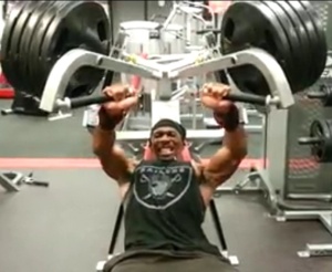 Michael Sanders, 29, a professional athlete, is attempting his first time at bench pressing 500 pounds on March 1,2014 at Snap Fitness gym in Mesquite, TX. 